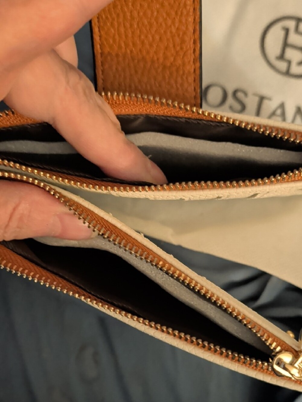 New Bostanten Cream & Brown Leather Wallet - Picture 3 of 5